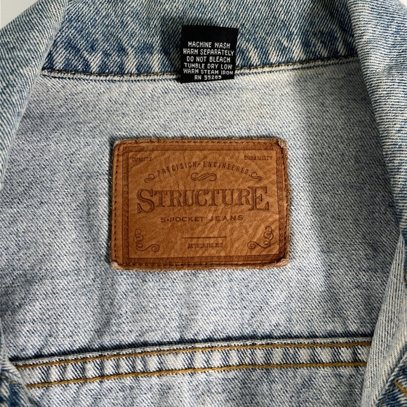 Vintage‎ Structure Distressed Jean Jacket Mens L Blue Denim Trucker Western 90s - Picture 4 of 14